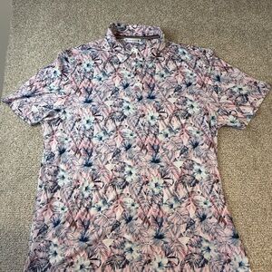 7 Diamonds Tropical Leaf Print Shirt - Pink and Blue